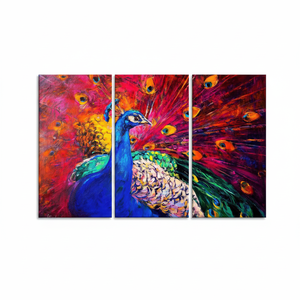 Colorful Peacock <b>Canvas</b> Art: Large Printed <b>Wall</b> Decor,SET OF 3 <b>CANVAS</b> - Product Image 2