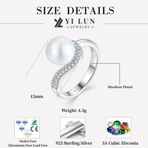 YILUN <span class=keywords><strong>Bague</strong></span> de fiançailles en argent sterling 925 avec perles et zircon cubique plaqué rhodium et grande <span class=keywords><strong>bague</strong></span> en perles bijoux pour femmes - Product Image 6