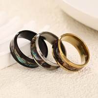 Vente en gros de bagues en acier inoxydable incrustées de coquillages d'ormeau, plaqué or 18 carats, bijoux de fiançailles de mariage de haute qualité, cadeaux