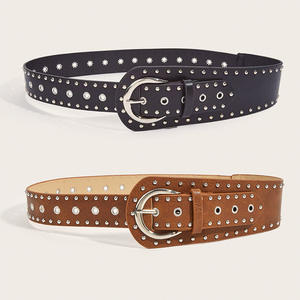 Vente en gros de ceinture large en cuir PU pour femmes, style occidental punk, taille haute, rivets pour hanches, clous à crampons en métal argenté, boucle en alliage - Product Image 5