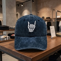Casquette de baseball unisexe en polyester, brodée main motif squelette délavé, visière plate réglable, style snapback, pour occasions décontractées et fêtes