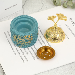 Новый дизайн, металлическая керамическая золотистая светлая Роскошная кадила, арабский набор, декор для стола, уникальная портативная ароматическая горелка, арабский - Product Image 3