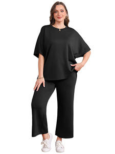 Completo Estivo da <span class=keywords><strong>Donna</strong></span> Due Pezzi, Pantaloni Larghi Oversize, Top Casual con Scollo Rotondo, <span class=keywords><strong>Abbigliamento</strong></span> da Spiaggia e Vacanza - Product Image 5