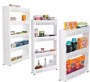 Estante de Almacenamiento de Alimentos Desmontable Rectangular Móvil con 3 Cestas Grandes, Estante Deslizante Delgado para Espacios Reducidos - Product Image 1