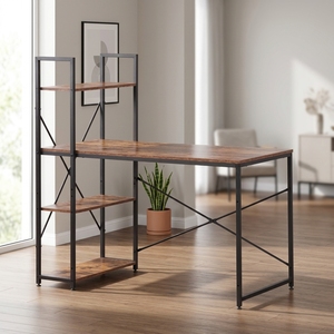 <span class=keywords><strong>Bureau</strong></span> d'étude de style industriel moderne avec étagère, poste de travail en <span class=keywords><strong>bois</strong></span> brun <span class=keywords><strong>vintage</strong></span> avec structure en <span class=keywords><strong>métal</strong></span> noir pour <span class=keywords><strong>bureau</strong></span> à domicile - Product Image 2