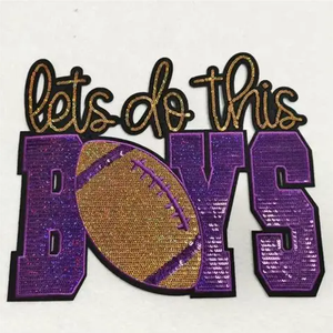 Fábrica personalizada equipo de fútbol LOGO Houston Touch Down Let's Go brillo lentejuelas bordado parches hierro en parche de lentejuelas al por mayor - Product Image 4