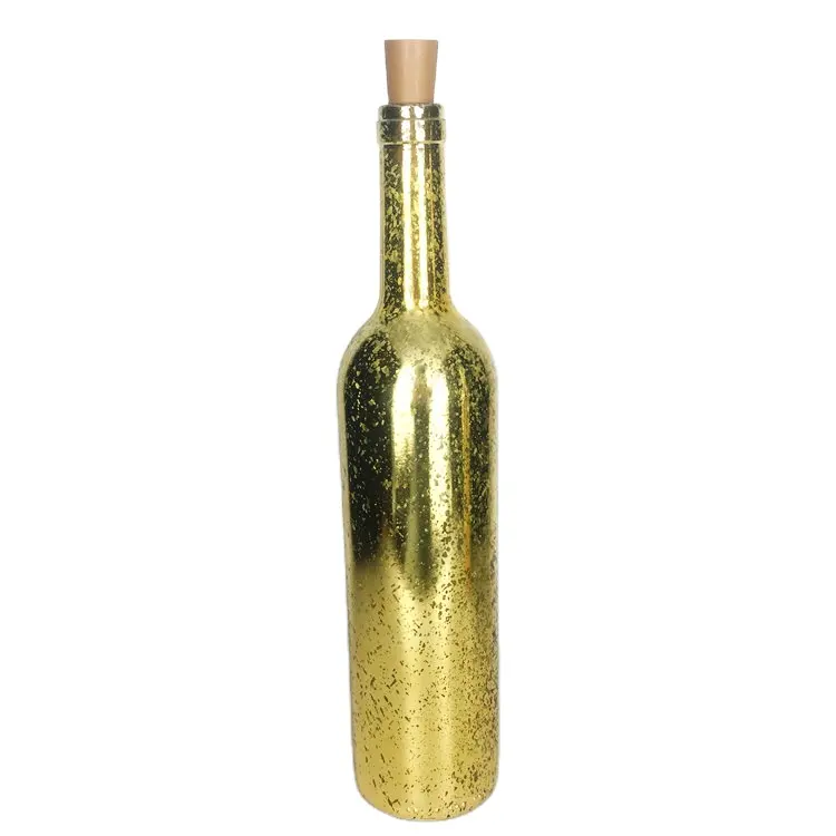 Decoración navideña de 750ml, botella de vino de cristal con luz LED de colores con corcho