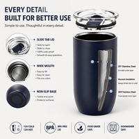 Mug de voyage en acier inoxydable à double paroi isolé sous vide, anti-fuite, 480 ml (12 oz), isolation thermique