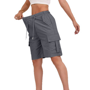 Wholesale Price Women High-waisted Summer Casual Pocket Cargo Pants Breathable Eco-Friendly with Button <b>Tie</b> Shorts Fashion - Product Image 5