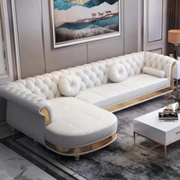 Canapé d'angle Chesterfield de luxe en similicuir, style arabe, pour salon, promotion, blanc, mobilier moderne pour la maison, structure en bois massif