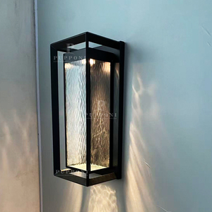 Modern Rectangular Outdoor <b>Wall</b> Light Black Metal Frame Water Ripple Glass <b>Wall</b> <b>Sconce</b> For Villa Front Porch Entrance Lighting - Product Image 3