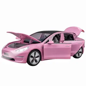 Diecasting 1:32 Diecast mô hình xe ô tô đồ chơi Tesla model3 hợp kim Xe mô hình với âm thanh và ánh sáng pullback trang trí kim loại đồ chơi xe hơi cho bé