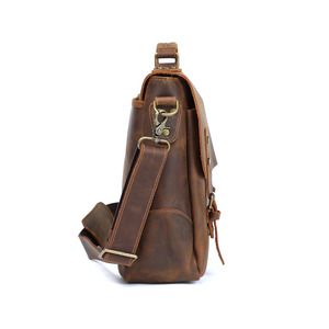 Tas Kerja Komputer, Tas Kerja, Tas Komputer Bisnis, Pengait Ritsleting, Kulit, Coklat Tua, Portabel, Full Grain