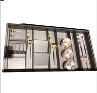 Organisateur de tiroir de cuisine en aluminium spatial, plateau de séparation intégré pour armoire, boîte de rangement pour couverts (couteaux, fourchettes, baguettes)