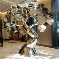 Escultura Moderna de Árbol de la Fortuna en Acero Inoxidable Pulido Espejo, Estatua Grande de Pie para Edificios Comerciales