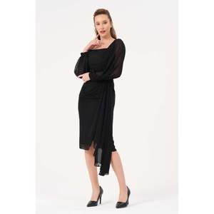 Vêtements en tricot décontractés à col rond de couleur unie noire pour femmes DANS, coupe classique, pour les commandes en gros, tailles 38-42 - Product Image 2