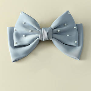 Barrettes françaises en Satin de couleur unie pour femmes, gros nœud avec perles, pince à cheveux de couleur unie - Product Image 4
