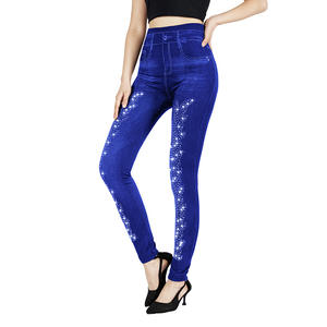 Offre Spéciale d'usine Jeans Imprimer Femmes Taille Haute Yoga Pantalon Running Sport Workout Leggings Avec Strass - Product Image 4