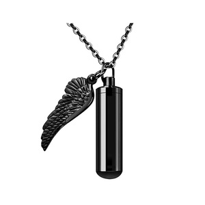 Collier souvenir avec pendentif en acier inoxydable, bijoux avec ailes d'ange avec cylindre, pour cendres, cadeaux commémoratifs - Product Image 6
