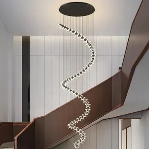 Lámpara LED colgante de estilo moderno para sala de estar, lámpara de techo negra con diseño de estrellas, para sala de estar, Villa, escaleras y comedor