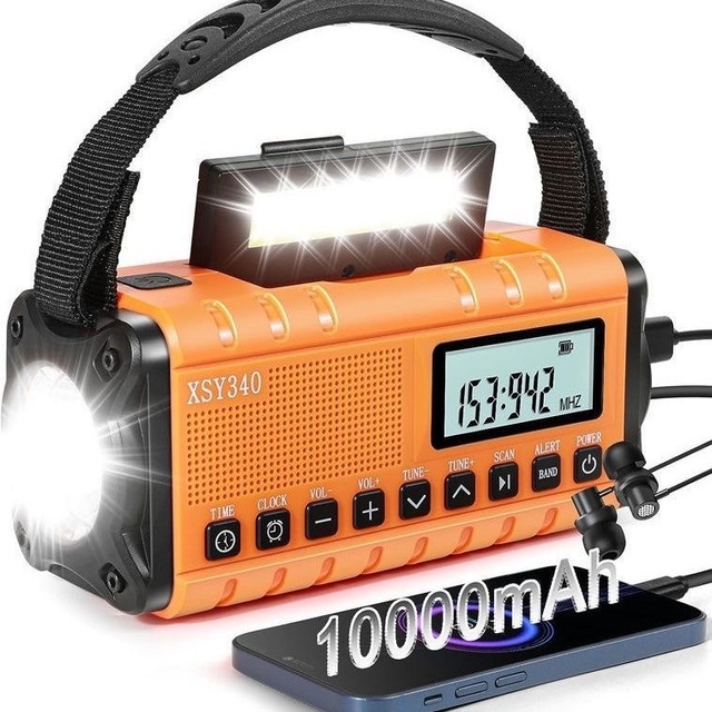 10000mAh Portable Radio E30 FM Emergency Solar Hand Crank Generator LED AM/FM/NOAA SOS Alarm Flashlight Emergency Power Bank
