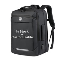 Sac à dos d'affaires personnalisable en stock, 15,6 pouces, pour ordinateur portable, école, polyester enduit de PU, imperméable, grande capacité, avec USB