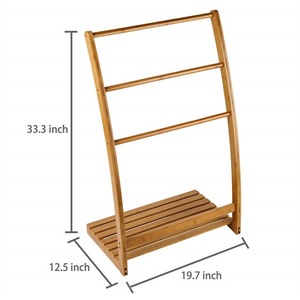 Bamboo Towel Rack 3 <b>Bars</b> Floor Standing With <b>Shelf</b> For Bathroom Drying - Product Image 5