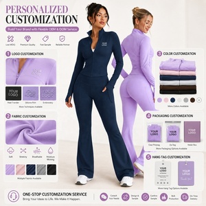 Set Yoga da Donna a 2 Pezzi ad Alta Elasticità: Giacca con Zip e Leggings a Zampa, Abbigliamento Sportivo Aderente con Fori per i Pollici - Product Image 5
