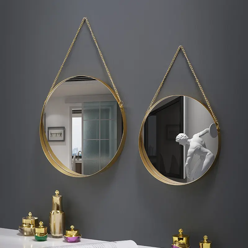 Nordic home decor bathroom dormitory makeup wrought iron hanging gold wall mirror decorative