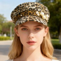 Gorras Newsboy con Estampado de Leopardo y Detalles de Perlas, Estilo Vintage, para Fiestas y Conciertos, para Chicas, Venta al Por Mayor
