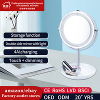 Miroir de maquillage classique avec support, miroir de vanité portable avec éclairage, miroir grossissant avec lumière et rangement