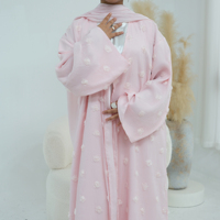 Nouvelle Abaya d'été modeste Loriya pour femmes musulmanes, Abaya ouverte en mousseline de soie avec fleurs 3D, robe de fête Ramadan Aïd, ensemble hijab assorti
