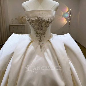 Jancember JJ78 modeste robe de mariée bouffante en satin cristal sans bretelles - Product Image 3