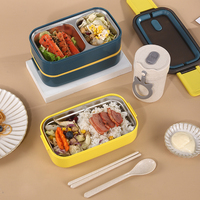 IKITCHEN Boîte à lunch chauffante à 2 étages, écologique, compatible micro-ondes, en acier inoxydable, boîte à lunch bento pour enfants