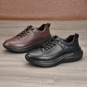 Chaussures habillées en cuir véritable à bout rond et lacets pour hommes, semelle extérieure en caoutchouc souple, style uni pour mariage d'automne - Product Image 4