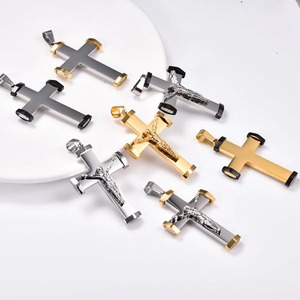 Collier pendentif croix crucifix Jésus en acier inoxydable pour femmes et hommes, bijoux amulette en métal avec breloques de prière pour la <span class=keywords><strong>foi</strong></span> chrétienne - Product Image 3