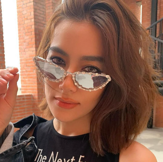 Cat Eye Sunglasses with Rhinestones - Y2K Fashion