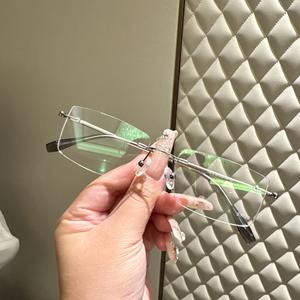 Monture de lunettes transparente sans monture, forme ovale, en titane à mémoire de forme, unisexe, verres en résine, origine Taizhou, numéro de pièce 23010 - Product Image 5