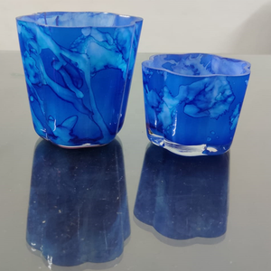 Dark Blue Unique Hot-Selling Fancy Marbleized Glass High-Quality Handmade Decorative Multi-purpose <b>Large</b> <b>Candle</b> Container - Product Image 2
