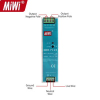 Alimentation électrique industrielle NDR-75-24 à sortie unique 110VAC 220VAC vers 24VDC 75W sur rail DIN AC/DC CE