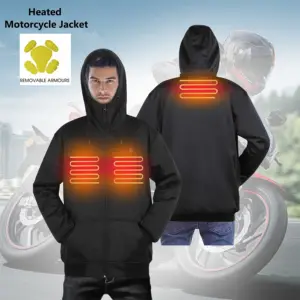 Jaqueta aquecida para motocicleta masculina com 3 zonas de calor Armadura Aramid Hoodie Fornecimento ODM de inverno para pilotos