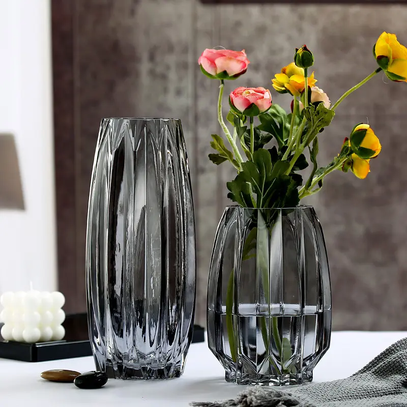 Jarrón de cristal irregular con borde vertical creativo, decoración sencilla para el hogar y la sala de estar, adornos de jarrón