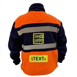 Sweat-shirt à capuche de sécurité en <span class=keywords><strong>polaire</strong></span> <span class=keywords><strong>polaire</strong></span> haute visibilité ANSI Classe 3 pour vêtements de travail - Logo personnalisé 2 tons orange/bleu marine - Product Image 3