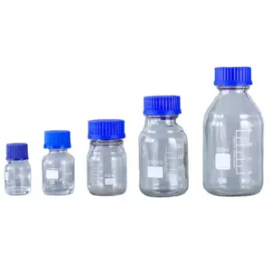 Pabrik grosir besar GL45 Multi Gauge borosilikat tahan panas kaca reagen botol dengan tutup sekrup biru