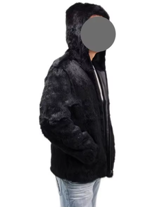 YR224 Chaqueta de piel de conejo real de estilo clásico para hombre Abrigo con capucha de piel genuina - Product Image 5