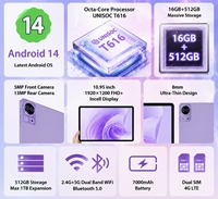 Tablet de 11 Pulgadas Más Vendida, Android 14, T616 Octa Core, 16GB 512GB, Pantalla FHD In-cell de 1920x1200, 7000mAh, 5G, Doble SIM, Educativa