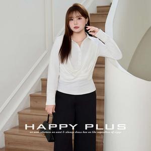 Blusa de punto de manga larga con cuello drapeado y corte ajustado para mujer, talla grande, color negro liso, de algodón - Product Image 2