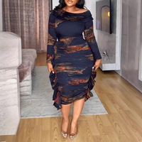 Robe plissée noire extensible grande taille en dentelle imprimée avec poches pour femme