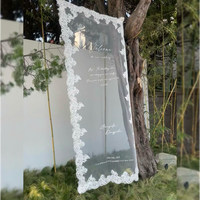 Bannière de toile de fond de mariage en tulle à bordure dentelle avec texte personnalisé, panneau transparent personnalisé pour cérémonie en extérieur, fête, décoration de photomaton