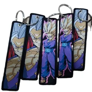 Benutzer definierte Doppelseite gestickte Anime Keytags Cartoon Schlüssel bund mit Polyester Nummer Form Rechteck Schlüssel ring Großhandel